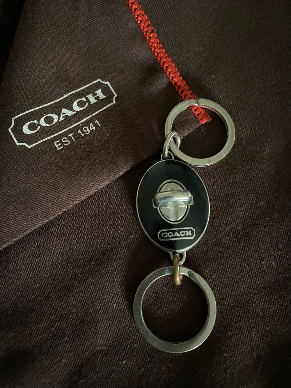 Coach Black and Silver Oval Key Ring